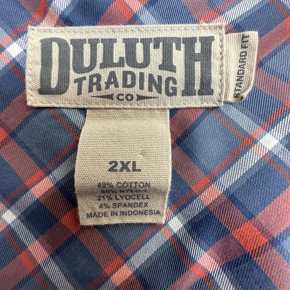 Duluth Trading Co Shirt Mens 2XL Blue Plaid Stretch Button Down Long Sleeve - Picture 3 of 11
